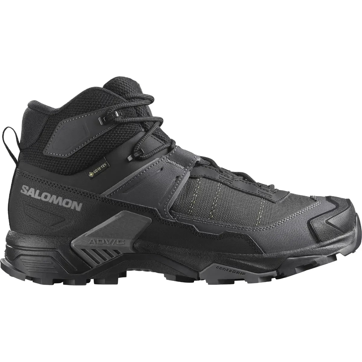 נעלי טיולים לגברים סלומון X Ultra 5 Mid Wide GTX בגזרה רחבה בצבע שחור ואפור