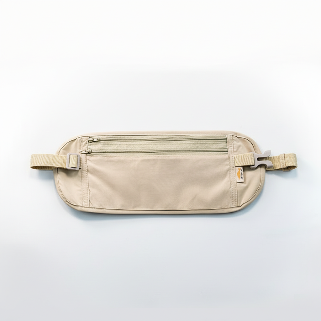 חגורת כסף "דרך ארץ" מניילון בצבע חאקי, רוכסן ותא 34x13 ס"מ.