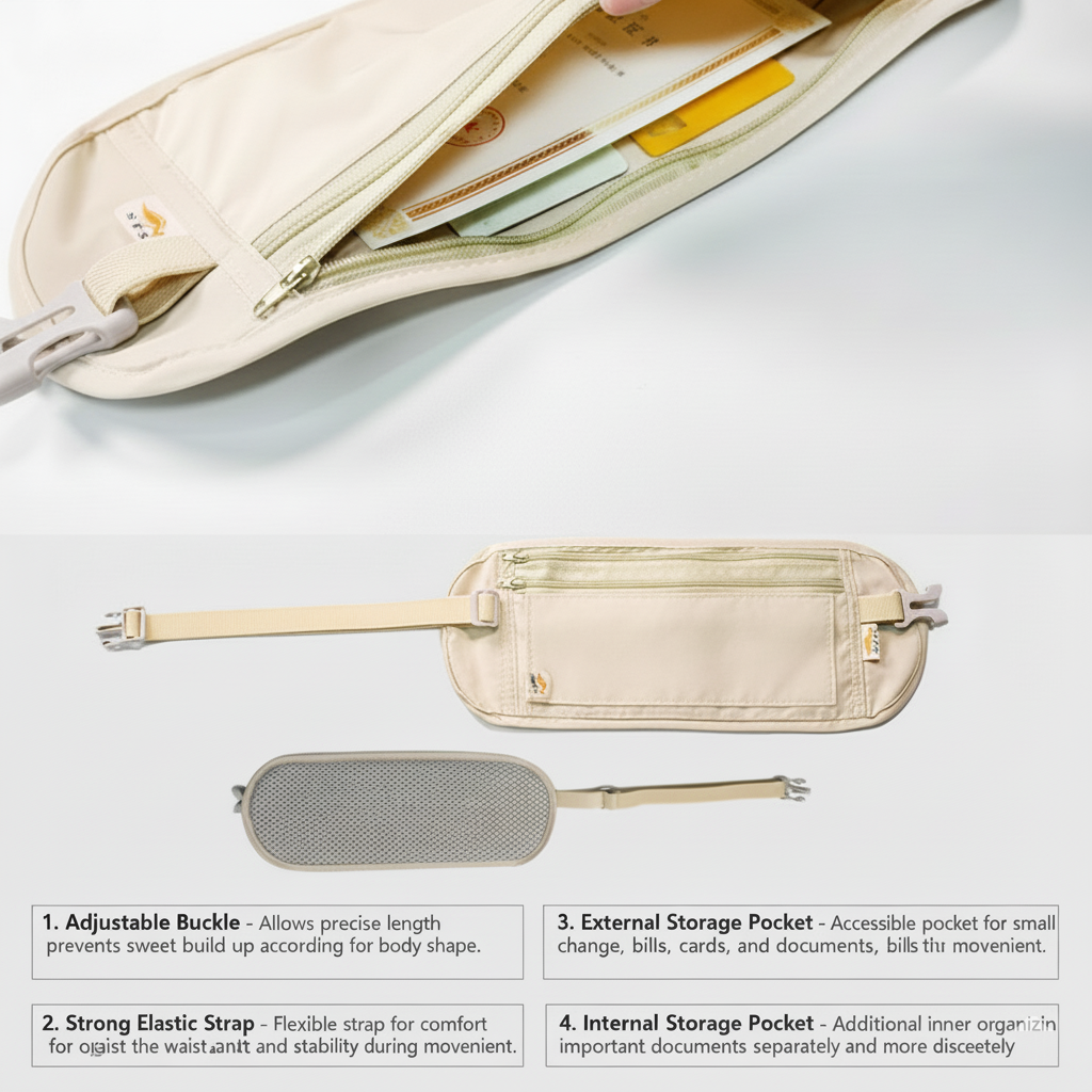 חגורת כסף 'דרך ארץ' עם רוכסן איכותי, מידות 34x13 ס"מ.