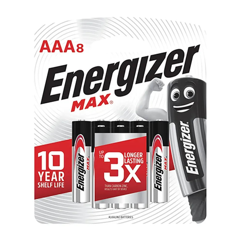 8 סוללות אלקליין AAA מבית Energizer במארז – סוללות מוגנות מנזילה