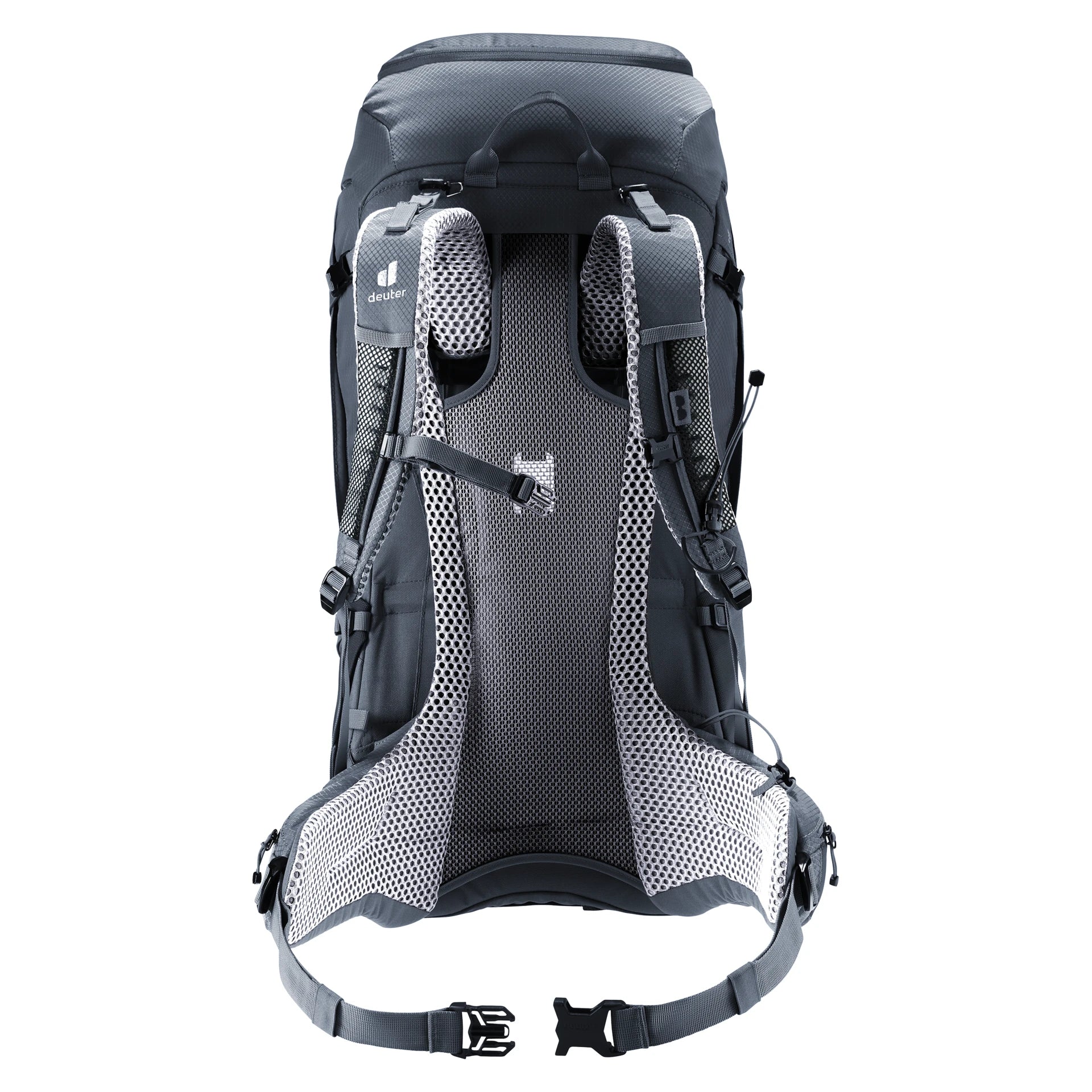 מבט על החלק האחורי של תרמיל Deuter Futura Pro 36, מדגיש את מערכת הגב Aircomfort.