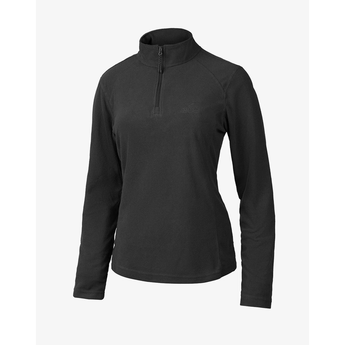 חולצת מיקרופליז נשים Eden של Outdoor Revolution בצבע שחור, מבט מלפנים עם רוכסן קצר וצווארון עומד.