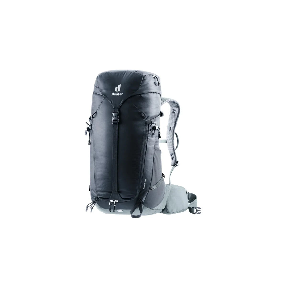תרמיל יום Deuter Trail 30 שחור-אפור: תיק טיולים נוח ומאוורר.