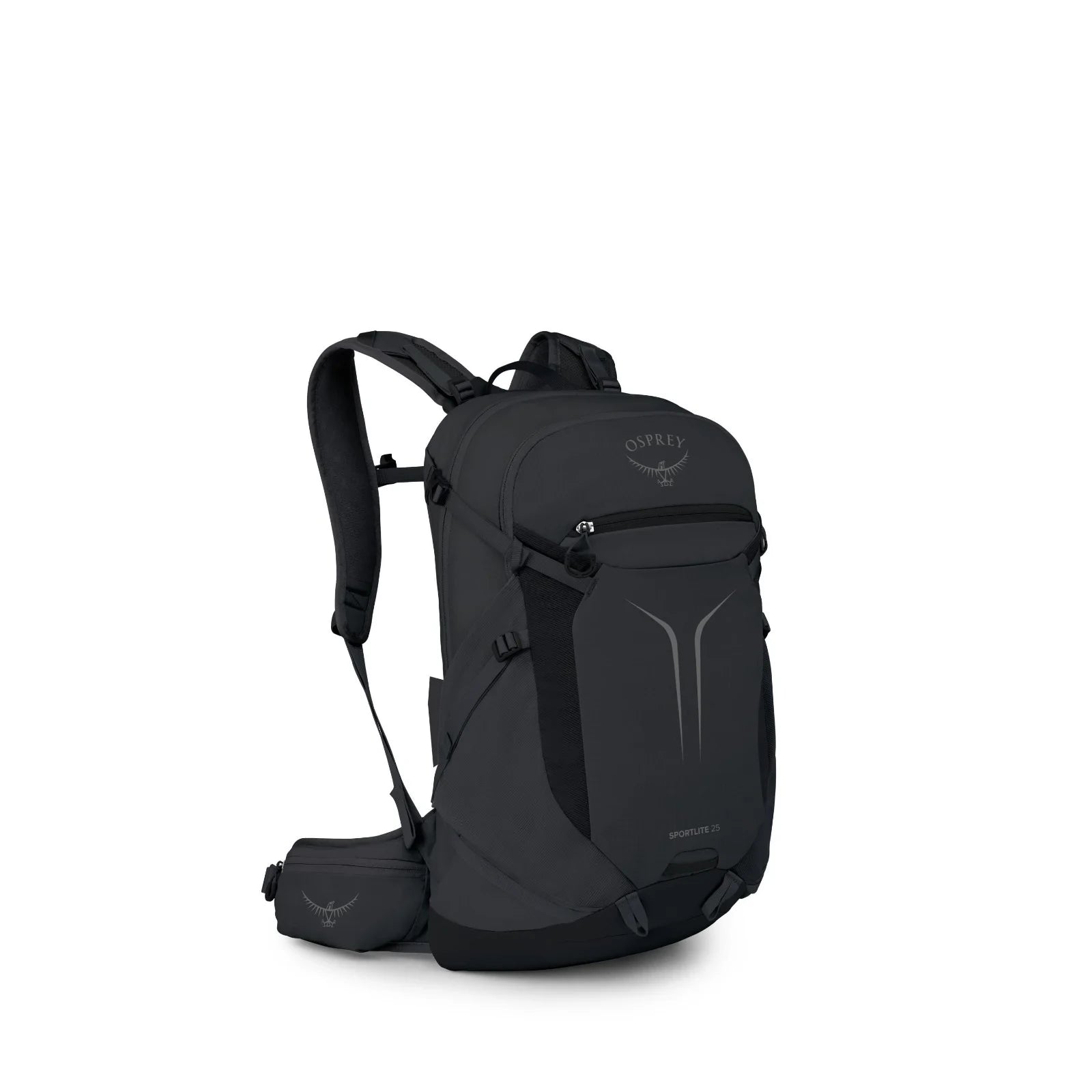תרמיל יום Osprey Sportlite 25 בצבע שחור, מבט מהצד המראה את מערכת הגב