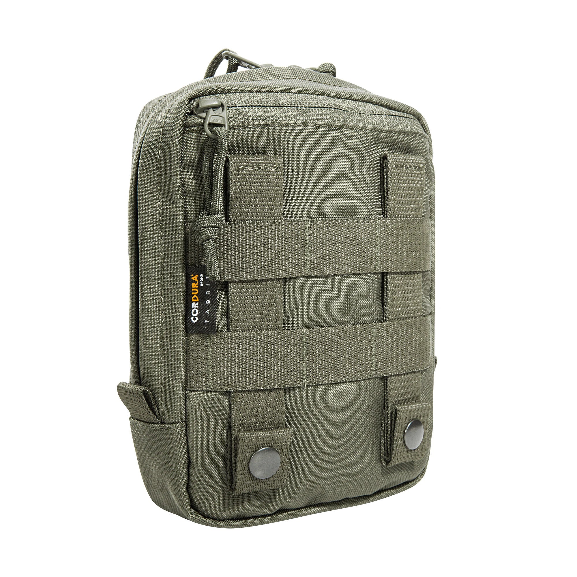 תקריב על חיבורי MOLLE בגב הפאוץ' הטקטי האנכי עם לחצניות חזקות