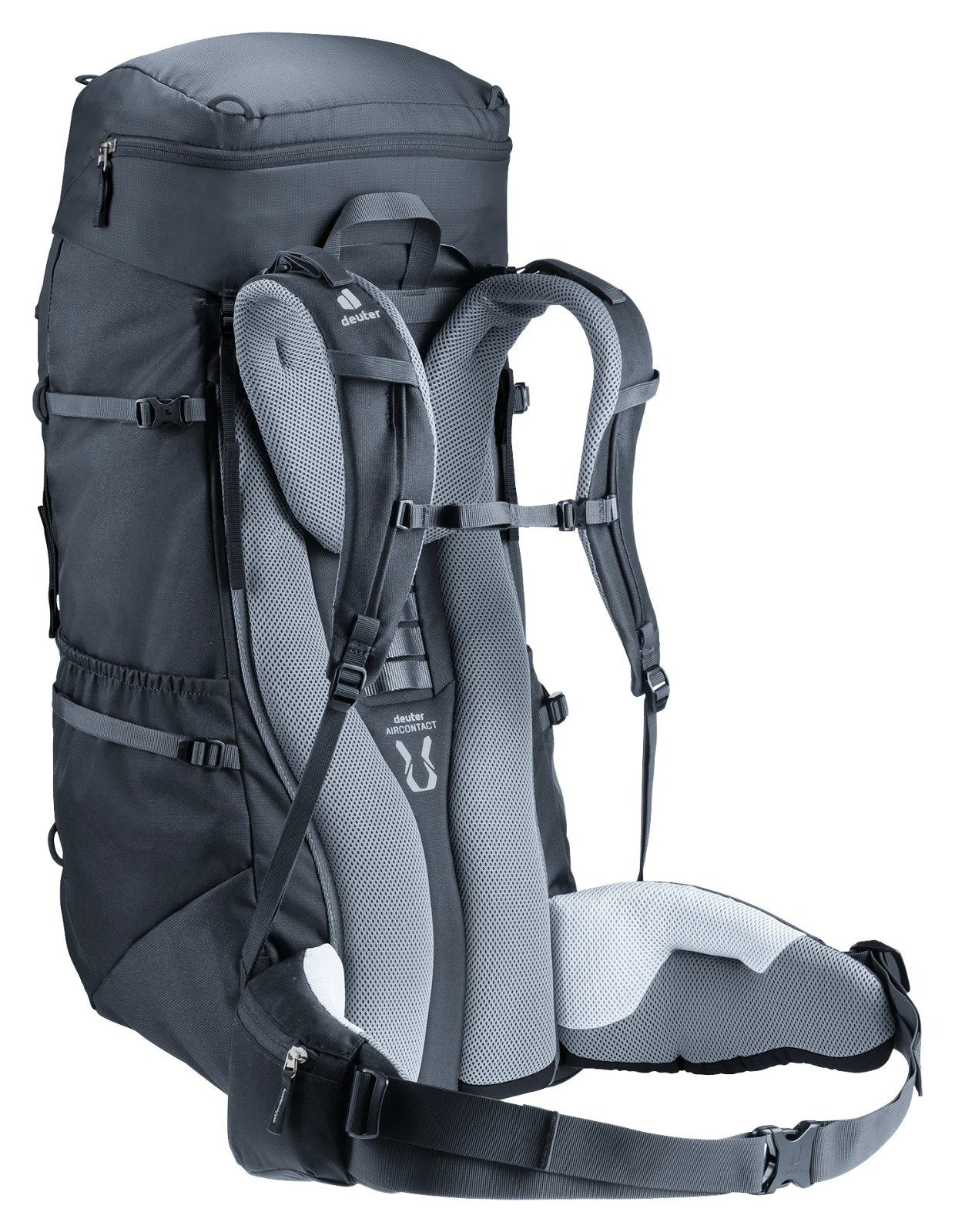 תרמיל גברים Trekking Lite 65+10 של דויטר בצבע שחור במבט מהצד המציג את עומק התיק