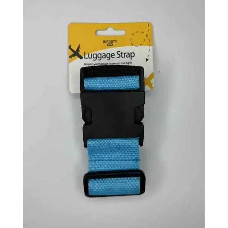 רצועת מזוודה Infinity 5 ס"מ בצבע תכלת להידוק וזיהוי קל.