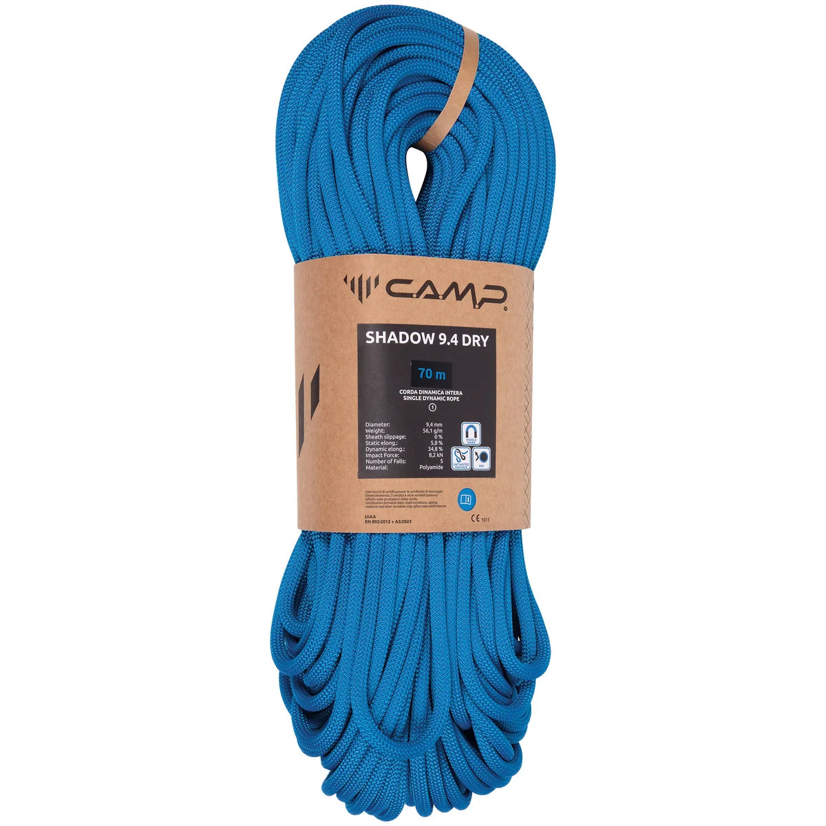 תקריב על סיבי חבל טיפוס דינאמי CAMP Shadow 9.4 Dry עמיד וארוג