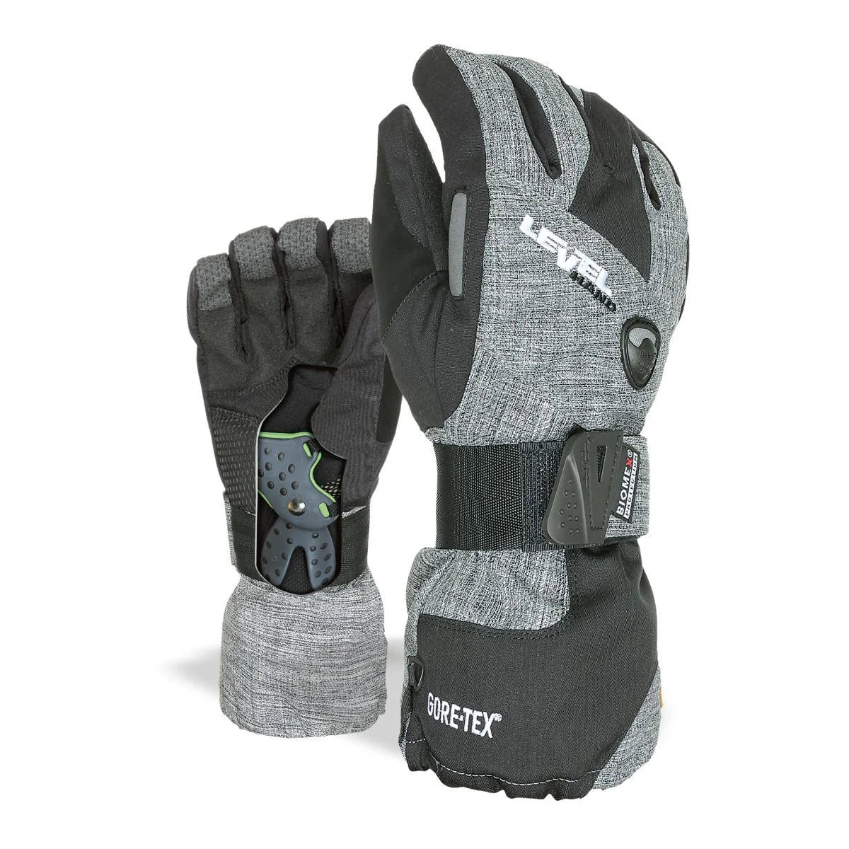 כפפות סקי Level Half Pipe Gore-Tex: חיזוקי Kevlar, ניקוי משקף, ניגוב נזלת וחצאית שלג