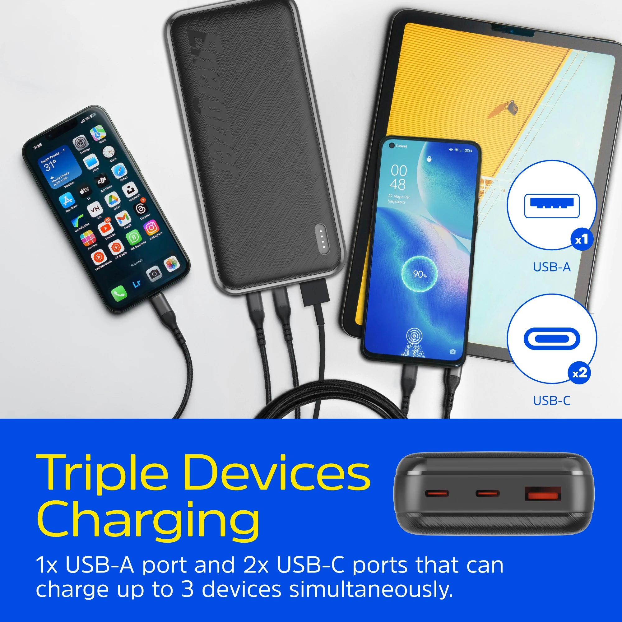 מטען נייד Energizer UE20055PQ עם 3 יציאות טעינה