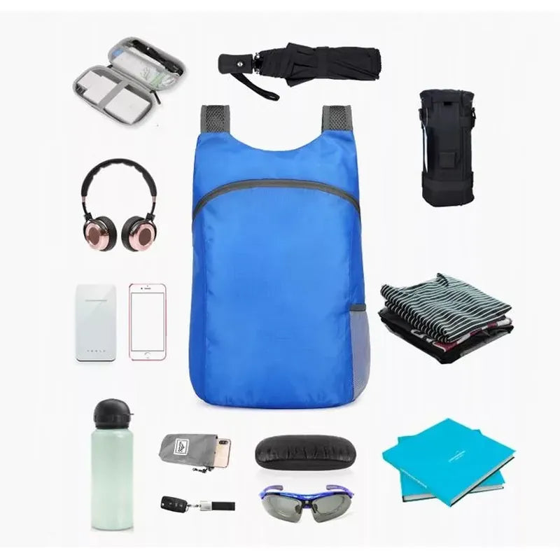 תיק גב מתקפל פתוח: תא מרכזי מרווח ותא לבקבוק