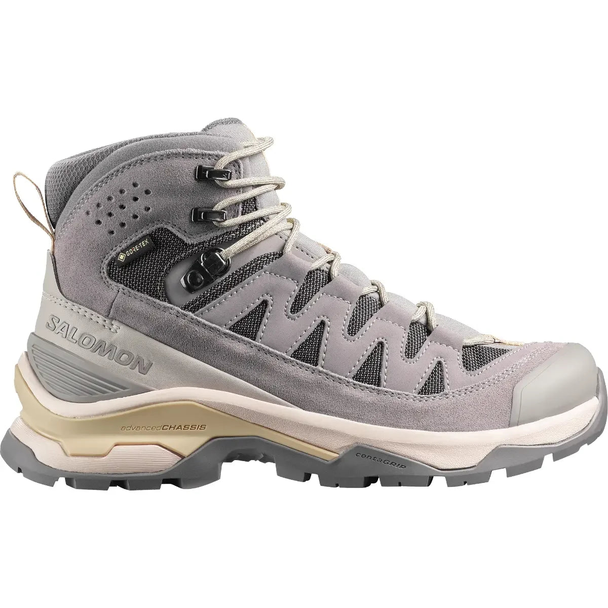 נעלי טיולים לנשים סלומון Quest Echo GTX בצבע חום-זית עם תמיכה גבוהה לקרסול וסוליה מייצבת