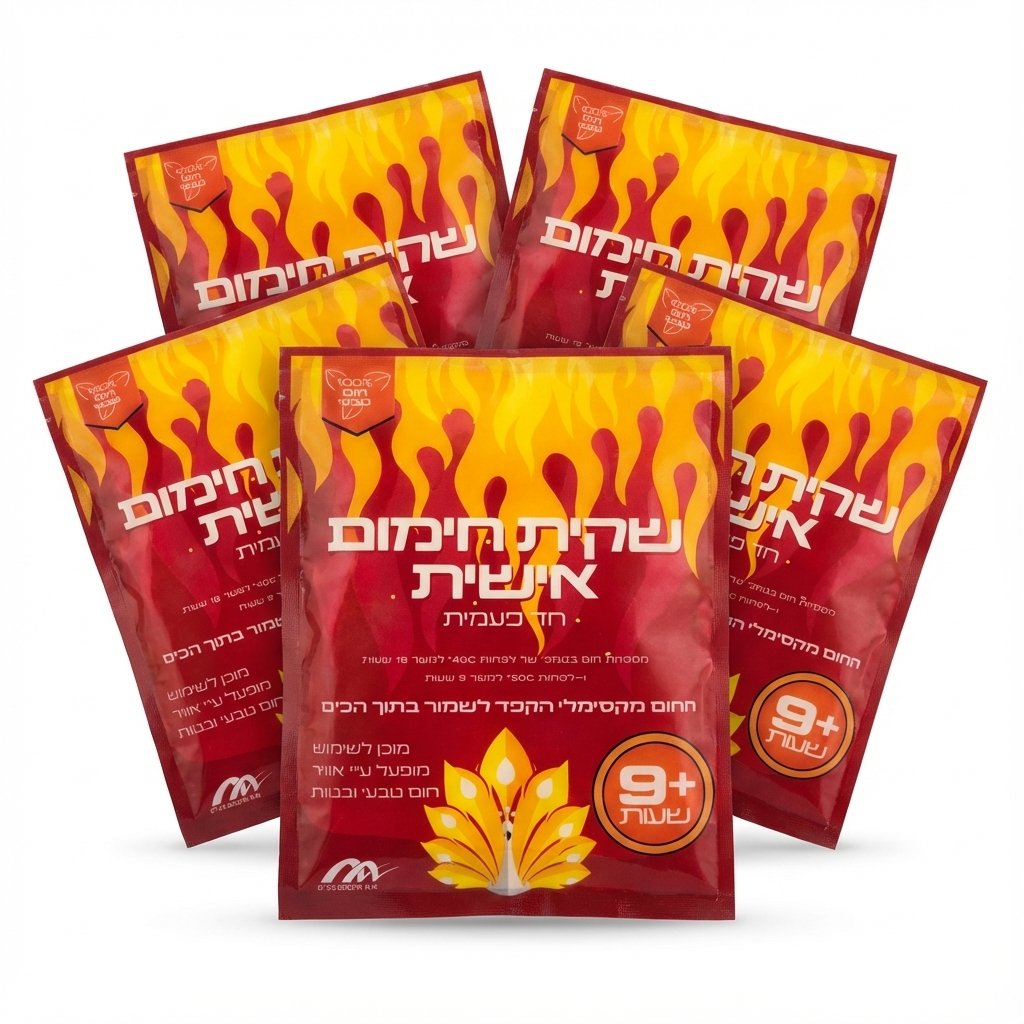 מארז 5 שקיות חימום אישיות חד-פעמיות, חום טבעי ובטוח לטיולים וסקי.