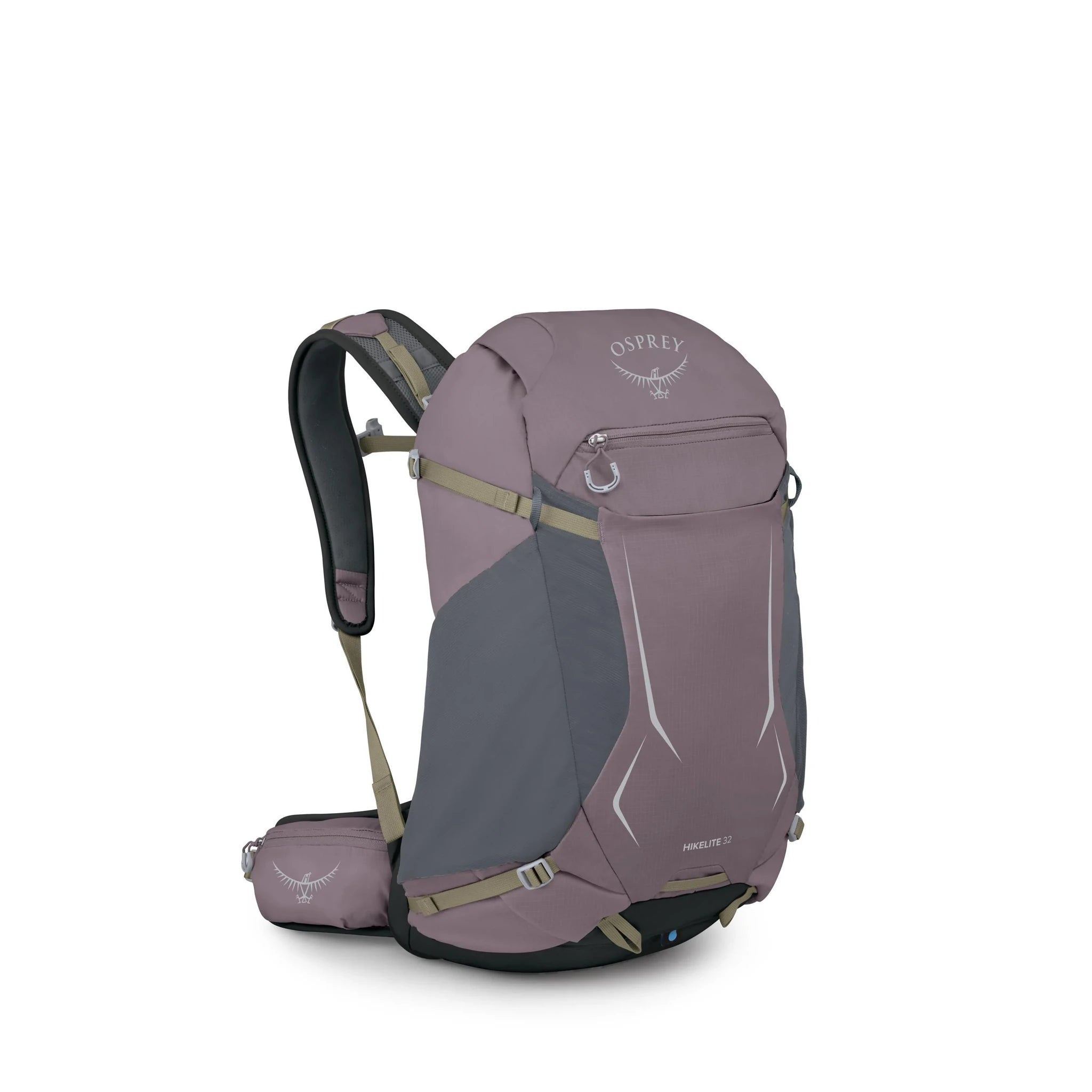 תרמיל יום Osprey Hikelite 32, עם מערכת AirSpeed™ Suspension, בצבע Graphite Purple.