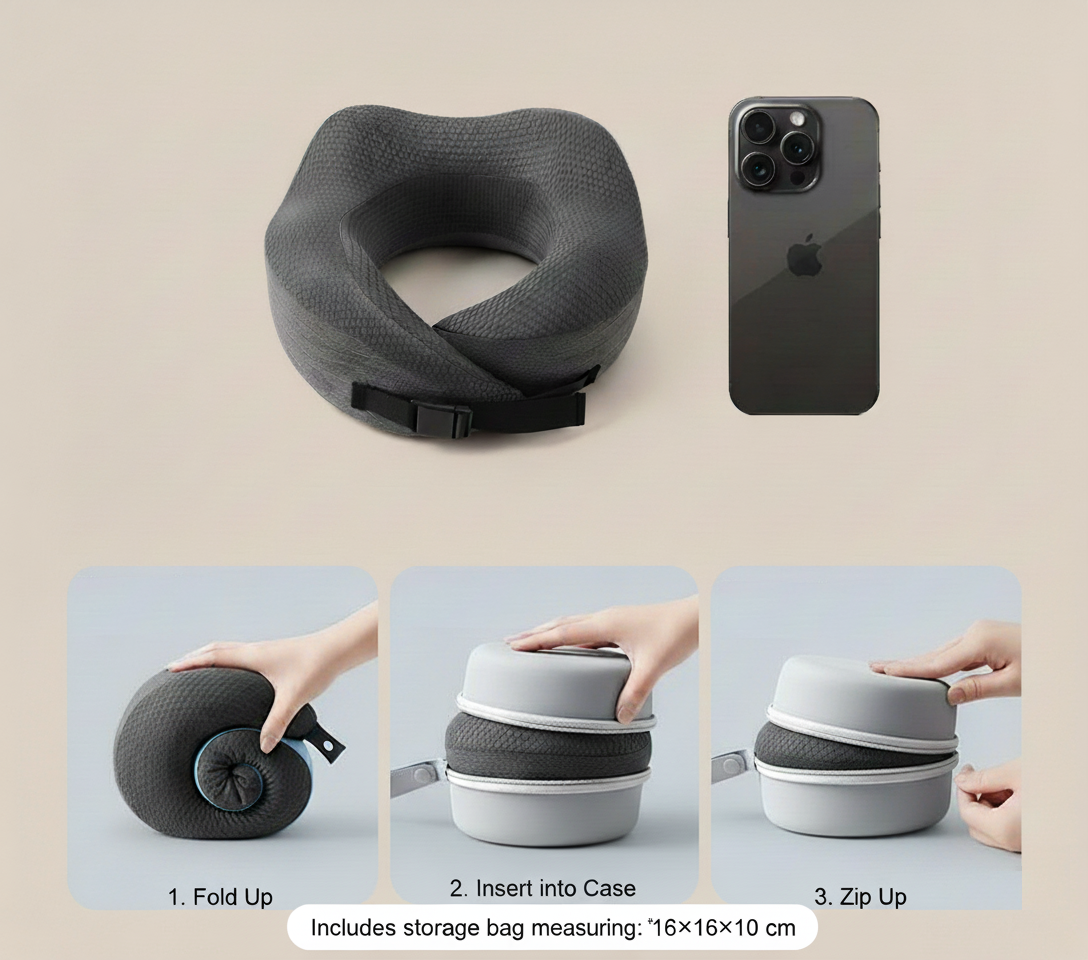 כרית צוואר Memory Foam שחורה - קומפקטית ונוחה לנסיעות