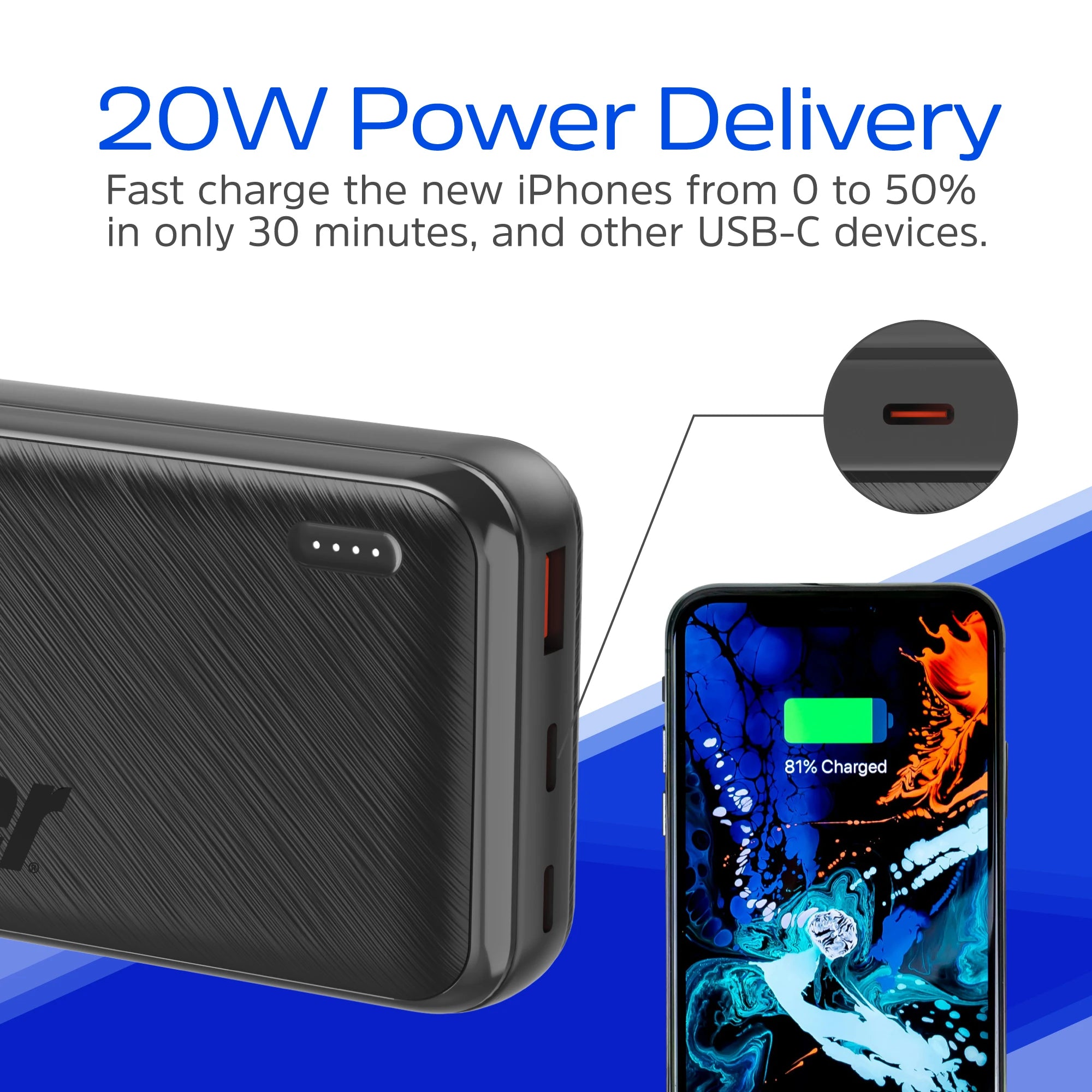 מטען נייד Energizer UE20055PQ, תואם PD ו-QC