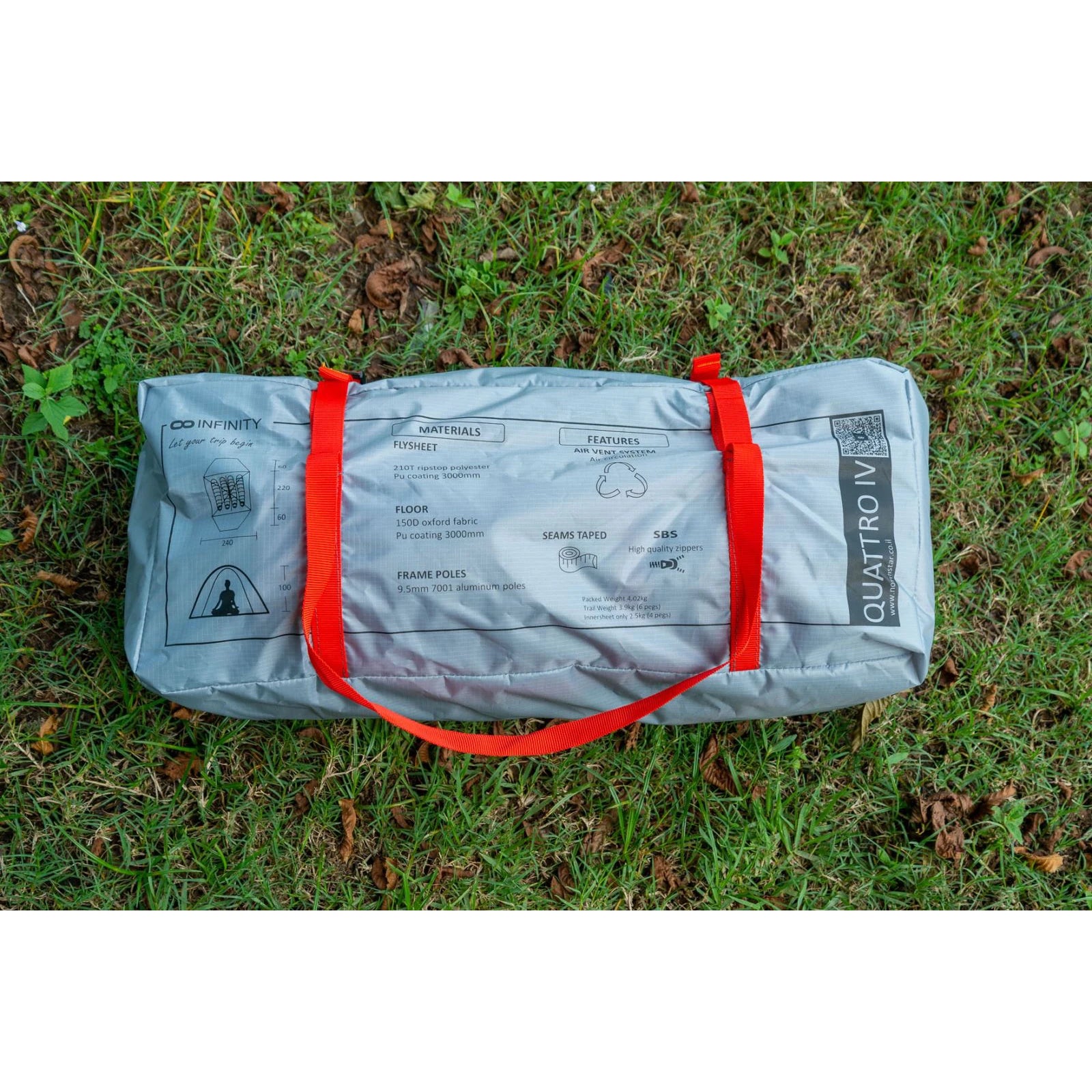 אוהל INFINITY Quattro 4 IV עם יתדות אלומיניום 7001 חזקות ועמידות