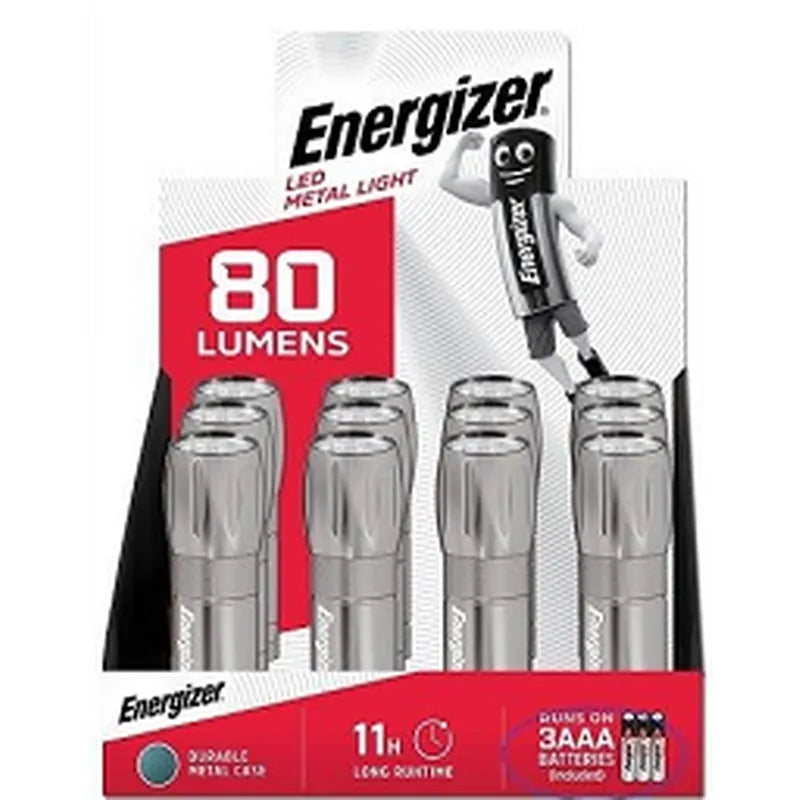 פנס יד מתכת Energizer 80 לומן, עמיד בזעזועים, 11 שעות עבודה.