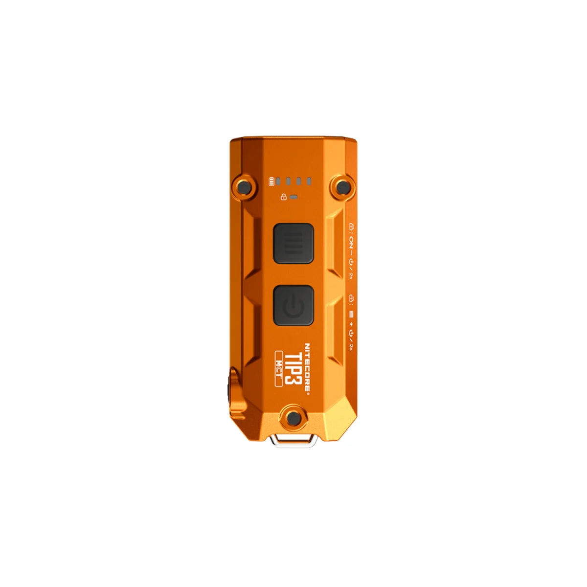 פנס כיס נטען Nitecore TIP3 720 Lumens מאלומיניום, מחובר למחזיק מפתחות על רקע כהה
