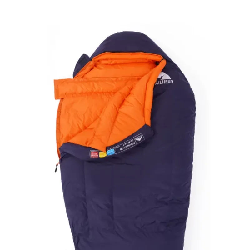 Nimbus 400: שק שינה פוך Trailhead עם רוכסני YKK, כיס פנימי ושק דחיסה