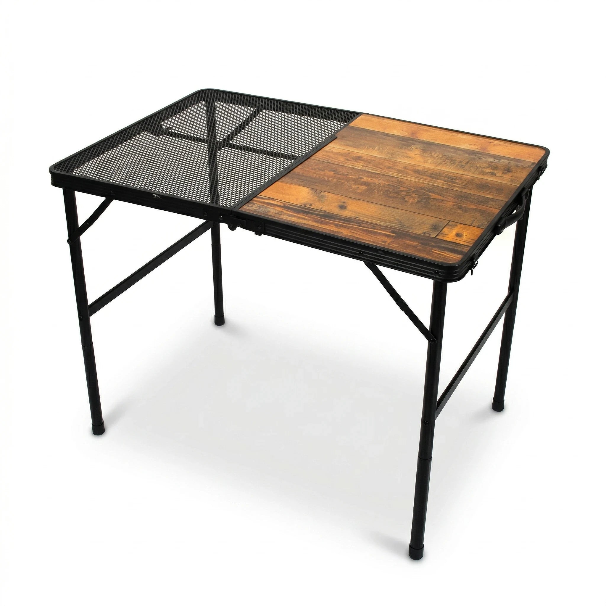 שולחן קמפינג מתקפל מעץ, גובה מתכוונן 40-66 ס"מ, קל משקל