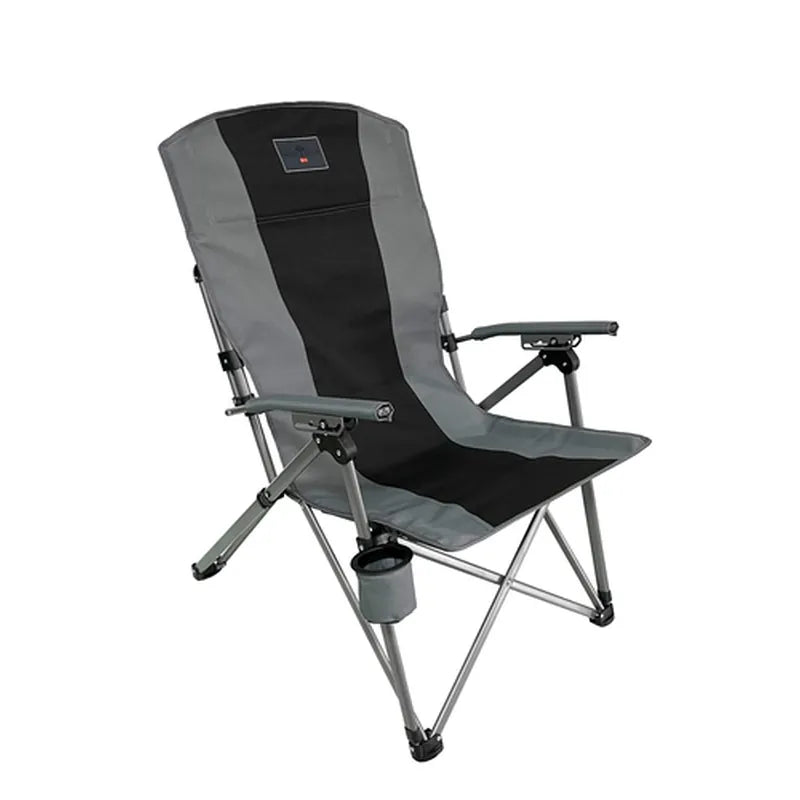 כיסא שטח מתקפל Nord Blue דגם Siesta Pro בצבע אפור-שחור עם משענת גב גבוהה ומחזיק כוס.